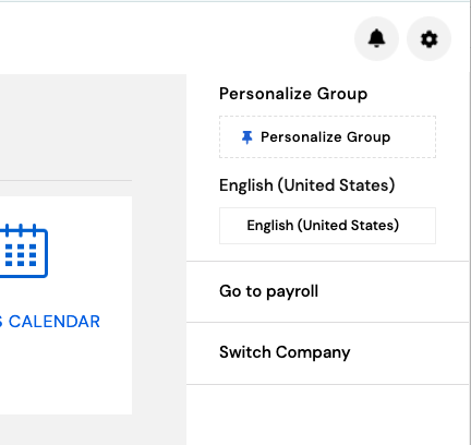 Top-right settings dropdown on ESS Dashboard showing Go to payroll option