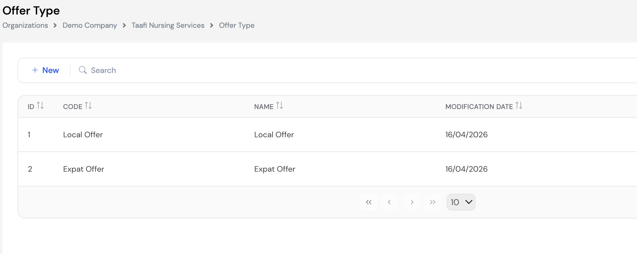 Job Offer Types list showing Local Offer and Expat Offer