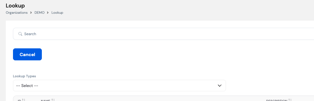 Lookup screen filtered by Employee Grade lookup type showing Engineers and Executive Committee entries with ID, Name and Description columns
